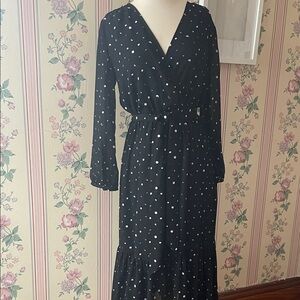 Chic Black Polka Dot Long Sleeve Dress